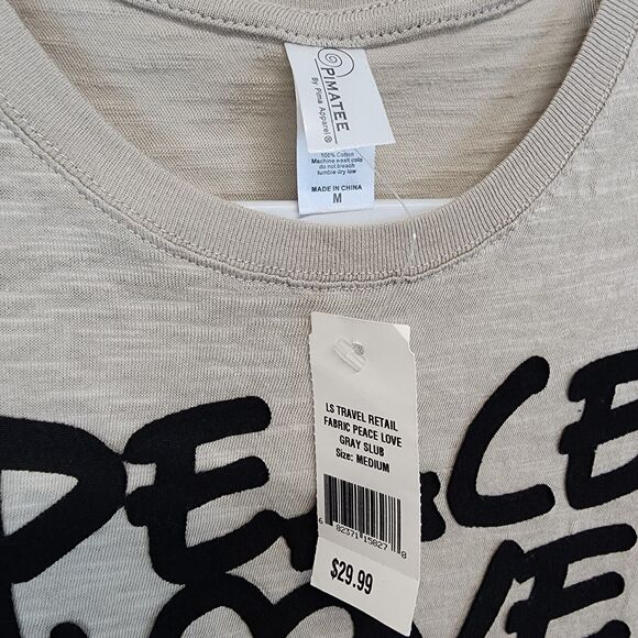 Womens Peace Love Austin T-Shirt Size M Beige Short Sleeve Crewneck Slub Knit - Picture 4 of 6